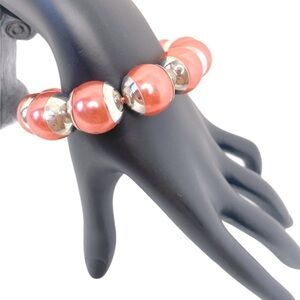 Big‎ Pink pearls and metal bracelet